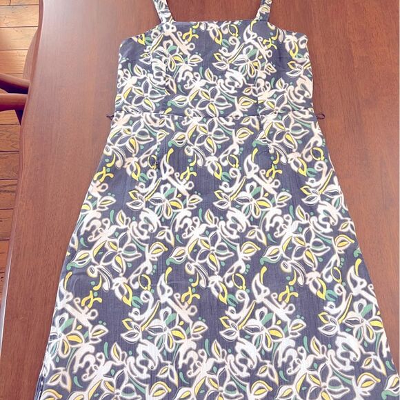 Boho Floral Midi Sundress Blue White Green Cotton Lined Side Zip Size 12 Merona - Picture 4 of 10